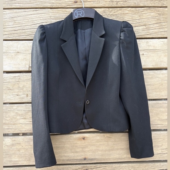 Jackets & Blazers - Vintage Cropped Wool Blazer – Puff Sleeve Black Jacket | 100% Wool